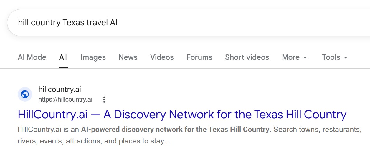 Google organic search result for HillCountry.ai, captured May 16 2026
